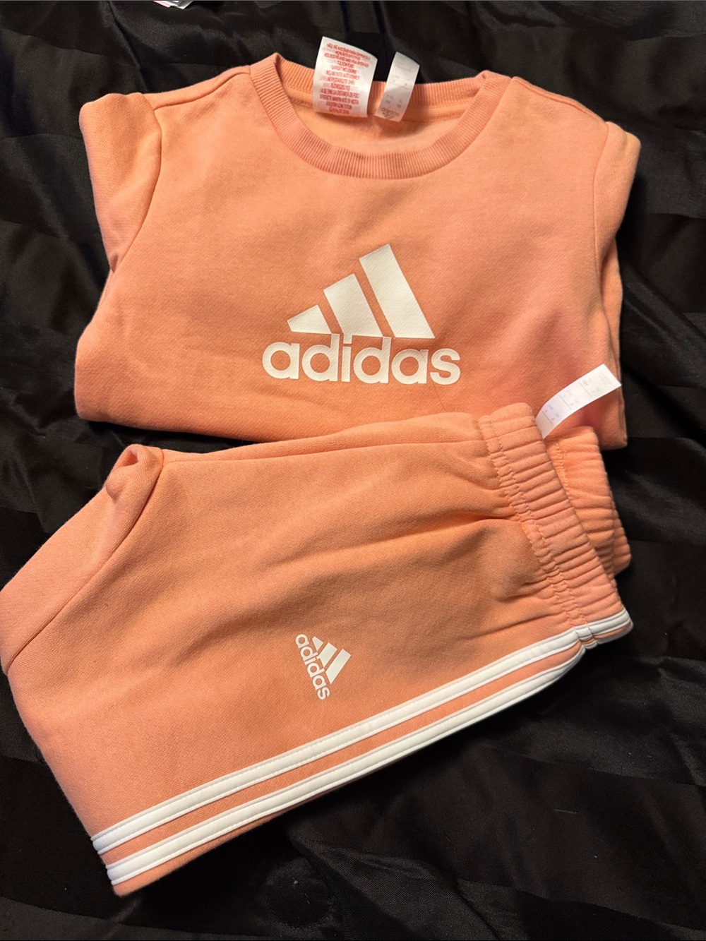 adidas Kids Peach Jogger Set with White Logo & Stripes